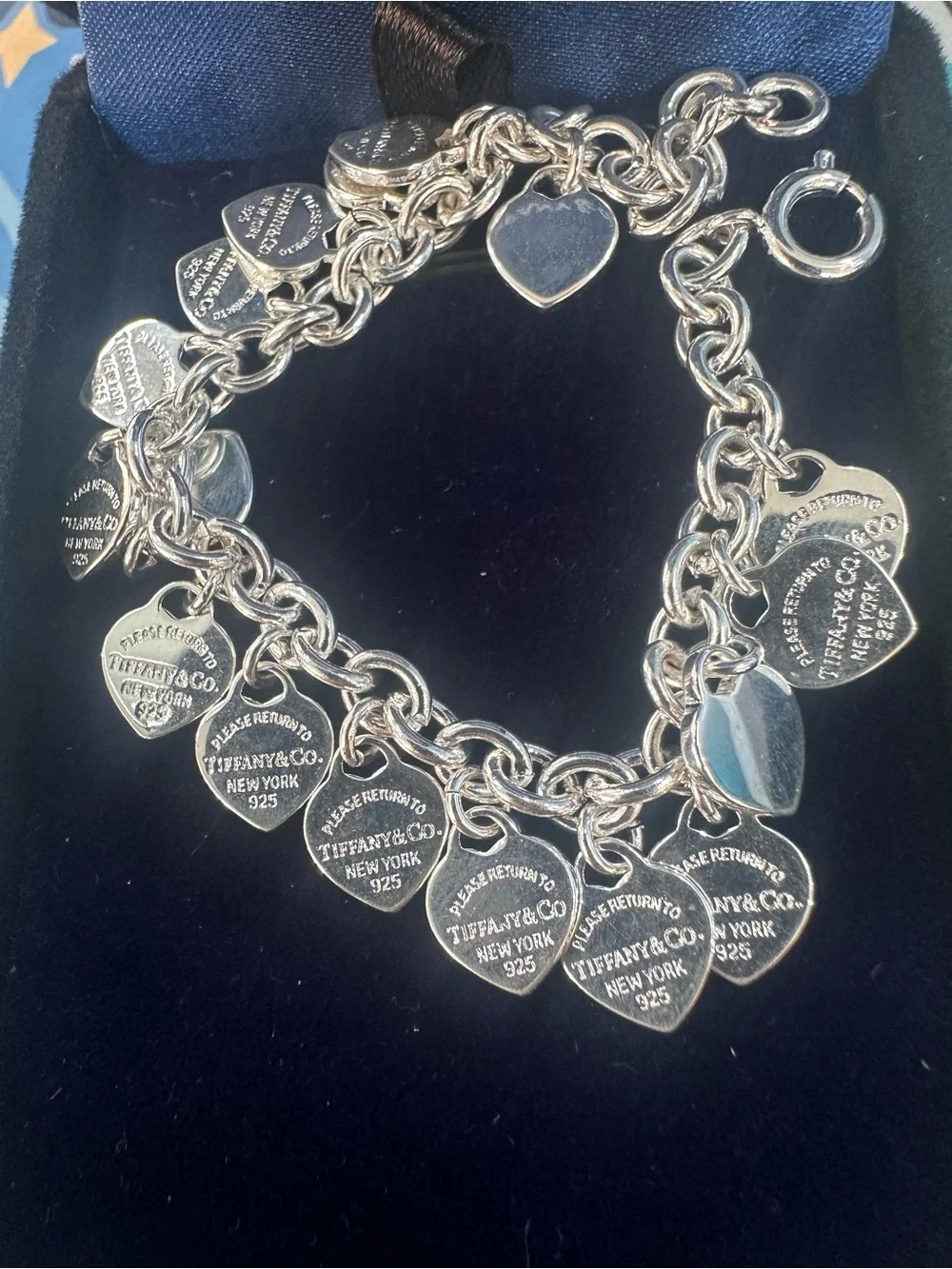 Tiffany & Co. Polished Silver Heart Charm Station Bracelet